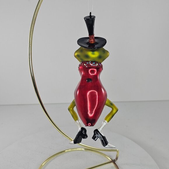 Robert Stanley Party Animals Dancing Frog Glass Ornament Wearing Top Hat - Picture 4 of 6